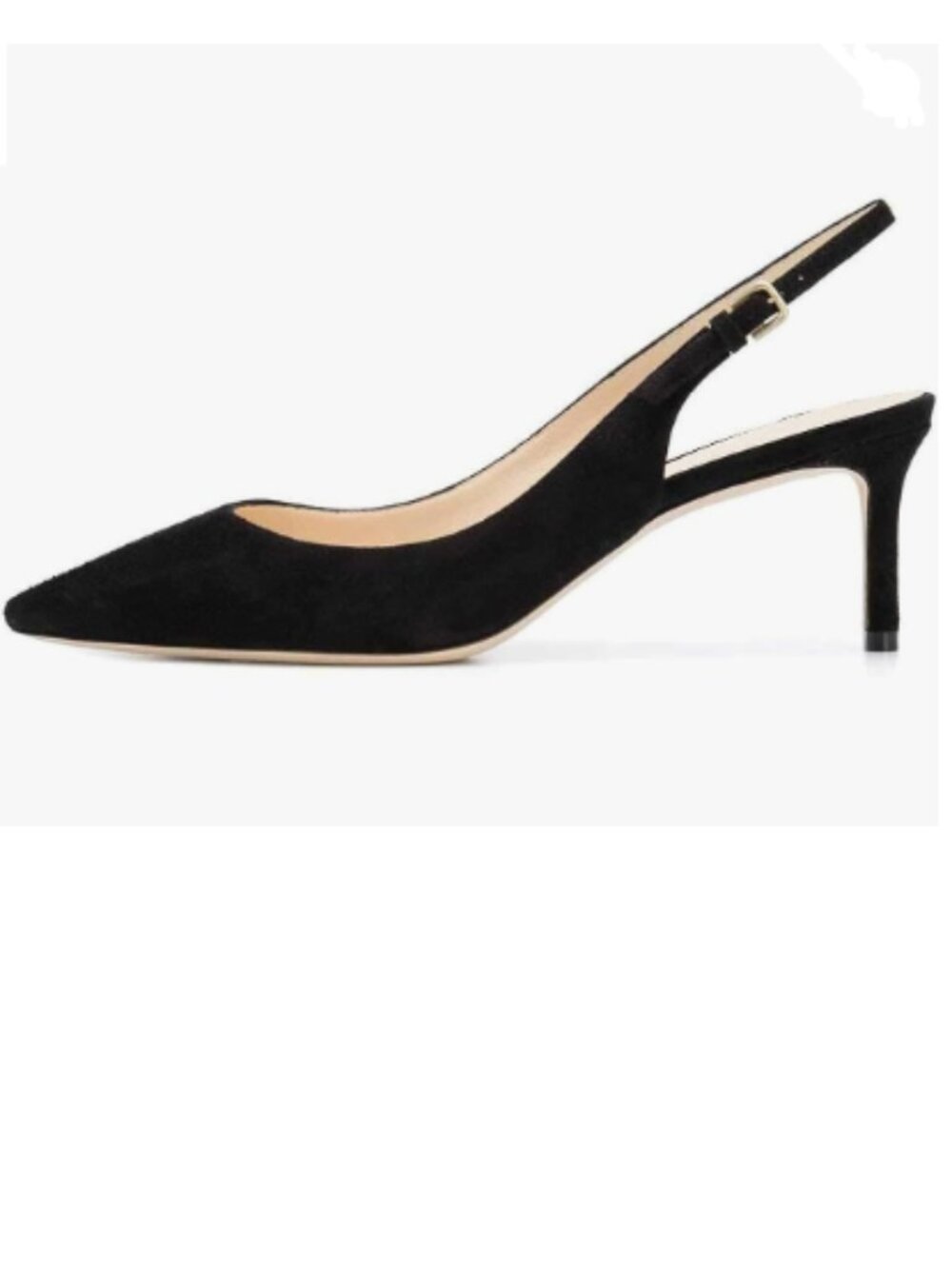 FSJ Black-suede Slingback Pumps Mid Heels Sandals Pointy Toe Wedding Shoes